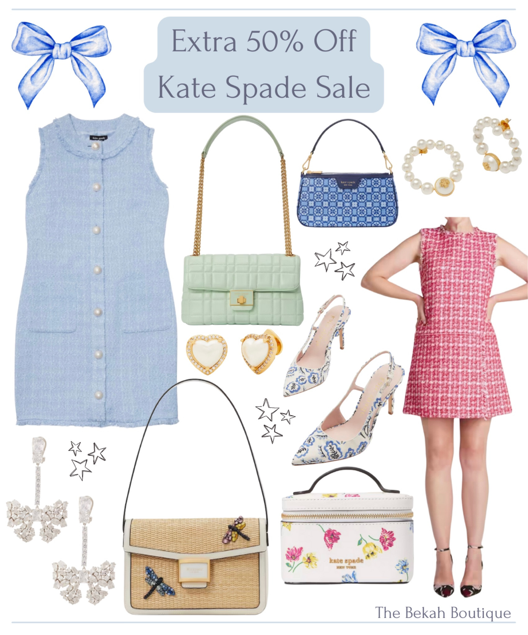 Kate Spade has an extra 50% off their clearance through July 4 with code SOEXTRA! 

Blue shift dress, pink tweed dress, mint green shoulder bag, blue patterned mini bag, pearl hoop earrings, blue and white heels, pearl heart earrings, floral jewelry case, raffia shoulder bag, crystal bow statement earrings, Kate spade on sale, Kate spade dress, Kate spade bags, Kate spade earrings, Kate spade shoes, Kate spade heels, summer, summer fashion, summer sale, chic, preppy, grand millennial  

#LTKsalealert #LTKFind #LTKitbag