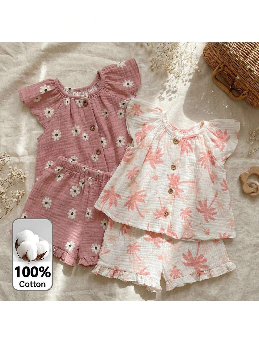 Loomiva 4pcs Baby Girl Floral Print Camisole Top And Elastic Waist Shorts Set,Kids | SHEIN