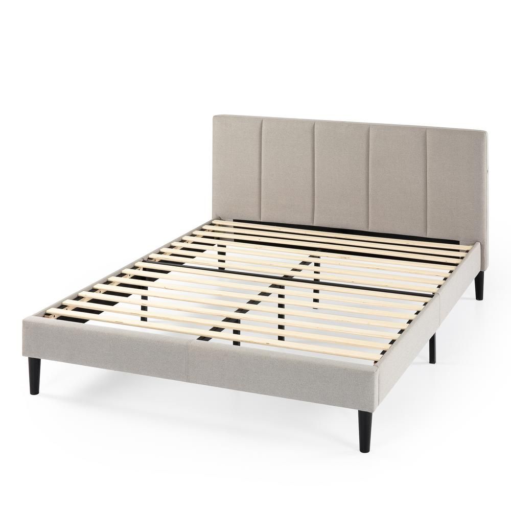 Zinus Maddon Beige Upholstered King Platform Bed Frame with USB Ports | The Home Depot