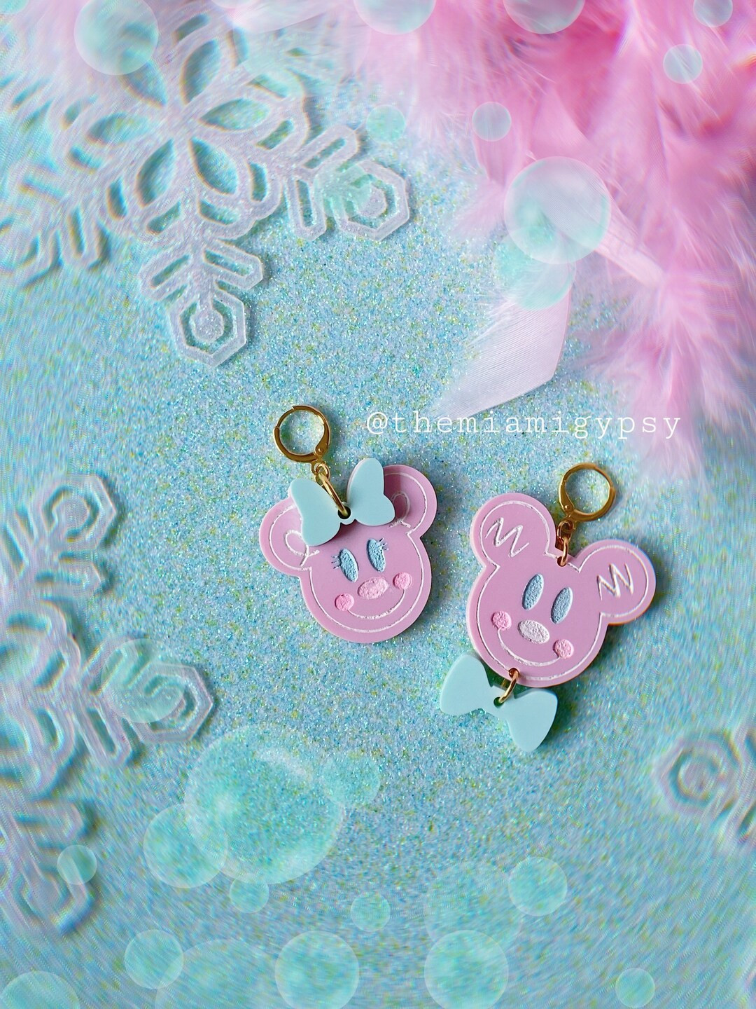 Pink Frosting Mousey Christmas Earrings Acrylic Earrings - Etsy | Etsy (US)