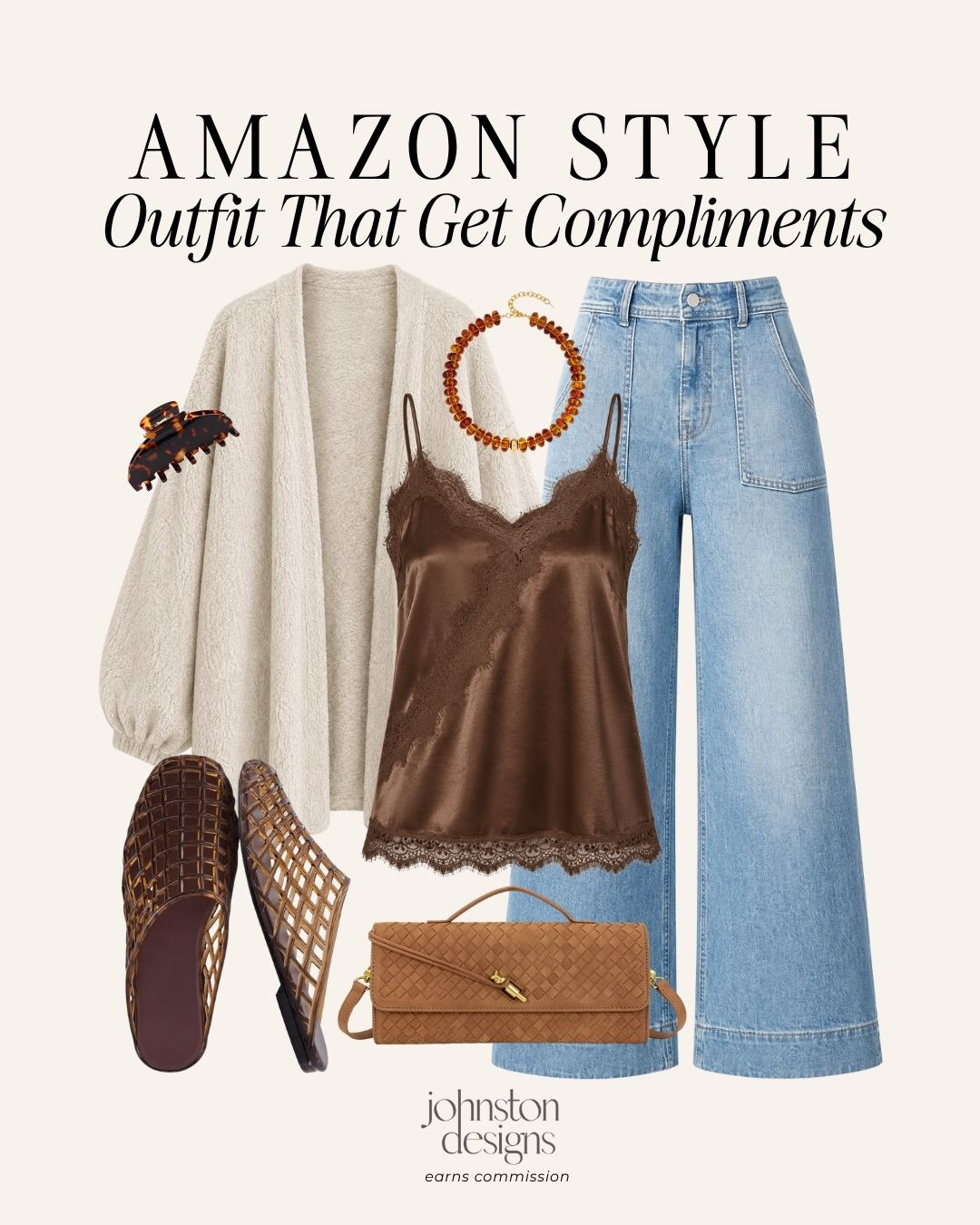This Amazon outfit is all about soft layers and rich fall texture. 🤎 A lace-trim camisole, cozy cardigan and wide-leg jeans create an effortless look that feels comfortable yet completely put together.

Amazon fall outfit, lace camisole outfit, cozy cardigan outfit, wide-leg jeans style, brown fall accessories, woven flats, elevated casual outfit, women’s autumn fashion

#amazonfinds #amazonfashion #falloutfit #fallfashion #elevatedcasual #widelegjeans #cardiganstyle #outfitinspiration #affordablefashion
 

 #LTKootd #LTKSeasonal