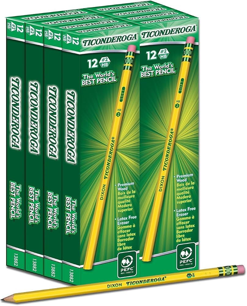 Ticonderoga Wood-Cased Pencils, Unsharpened, #2 HB Soft, Yellow, 96 Count | Amazon (US)