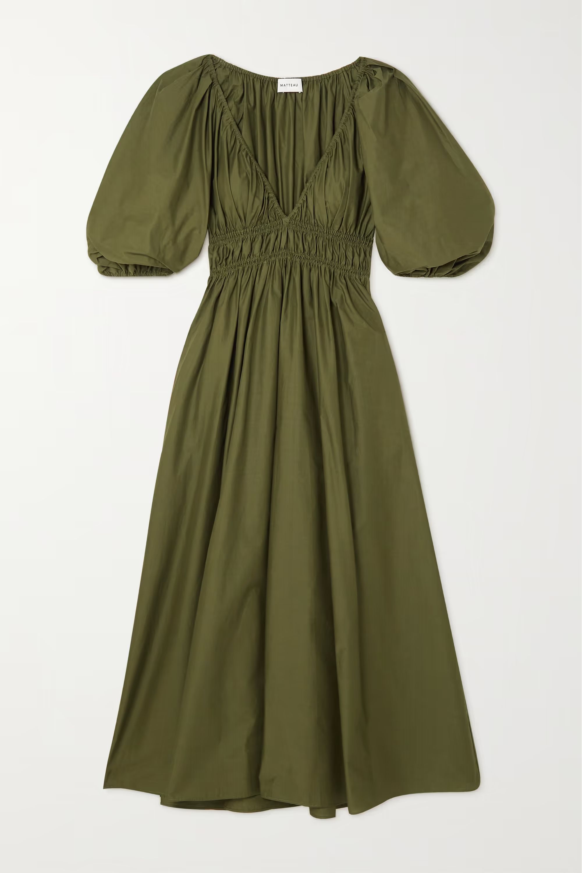 Pleated shirred cotton-poplin midi dress | NET-A-PORTER (UK & EU)