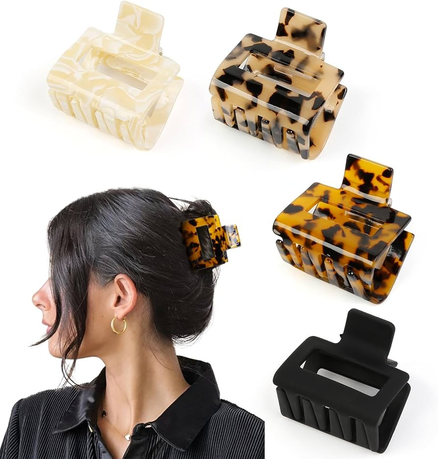 Hair Claw Clips for Women 4Pcs 2" Small Claw Clips Tortoise Shell Leopard Hair Clips for Thin Thi... | Amazon (US)