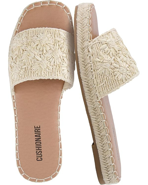 CUSHIONAIRE Bolero Sandals for Women, Woven Raffia Slide with Jute Sole, Floral Straw Detail and ... | Amazon (US)