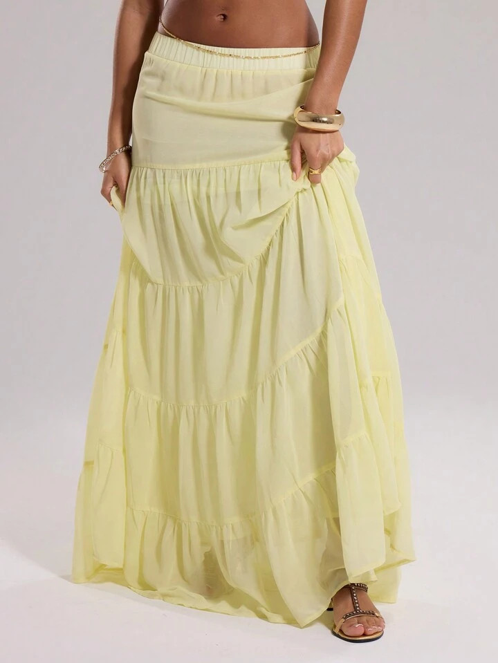 MUSERA Chiffon Tiered Maxi Skirt | SHEIN