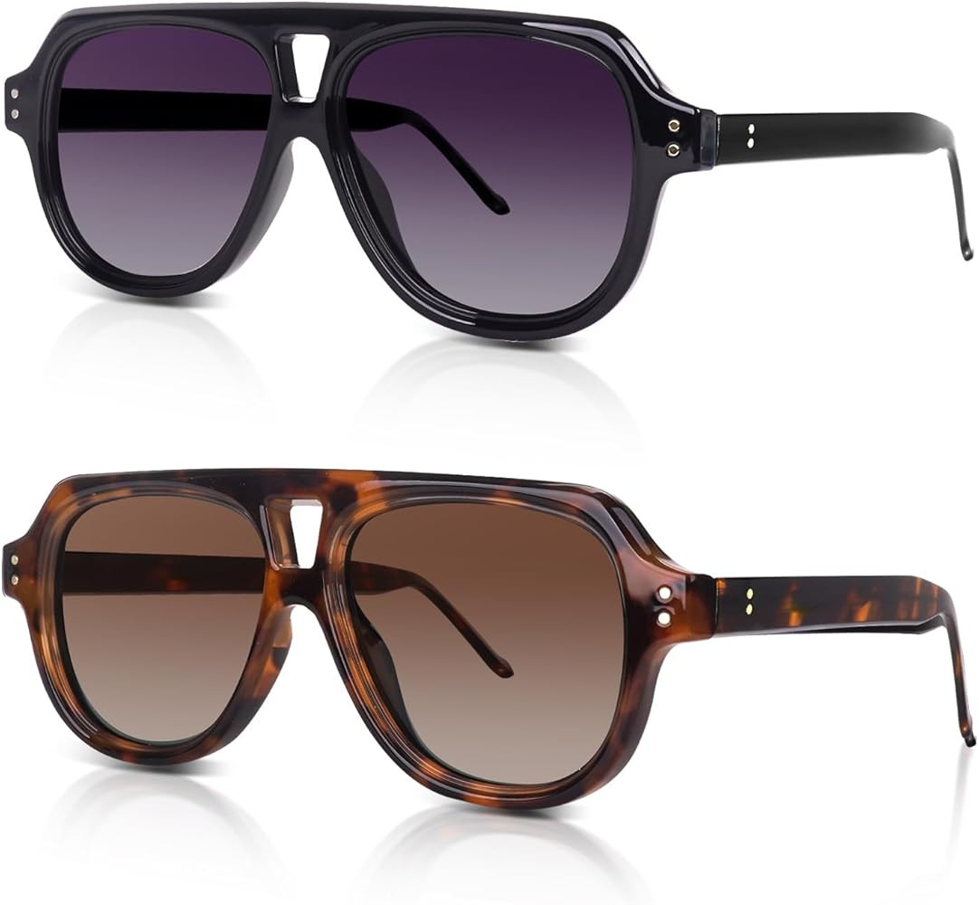 DrRelax Retro Square Aviator Sunglasses Womens 70s Bold Flat Top Frame Polarized Sun Glasses | Amazon (US)