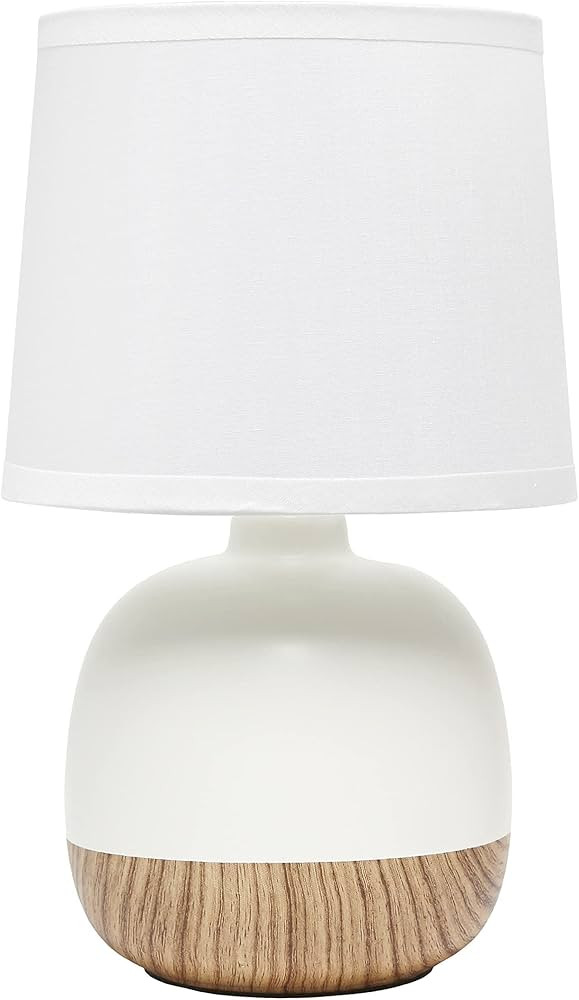 Simple Designs LT2078-LWW Petite Mid Century Table Lamp, Light Wood and White | Amazon (US)