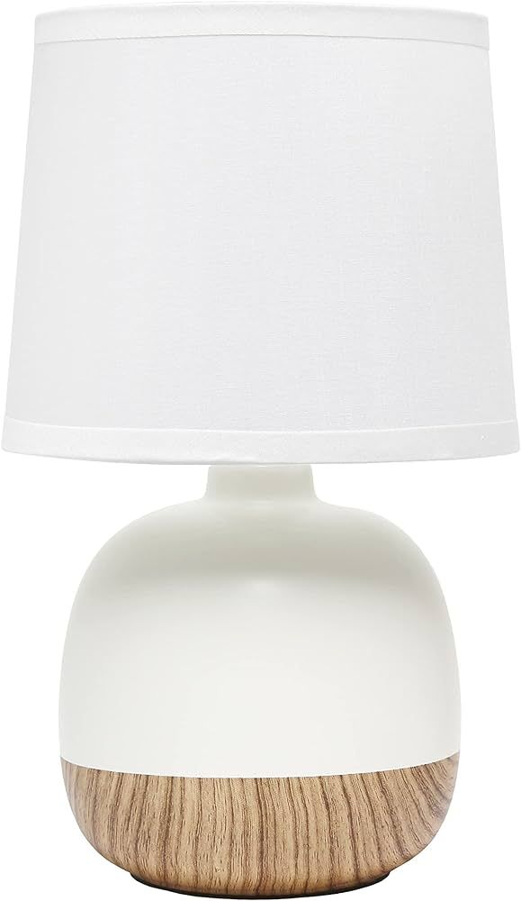 Simple Designs LT2078-LWW Petite Mid Century Table Lamp, Light Wood and White | Amazon (US)