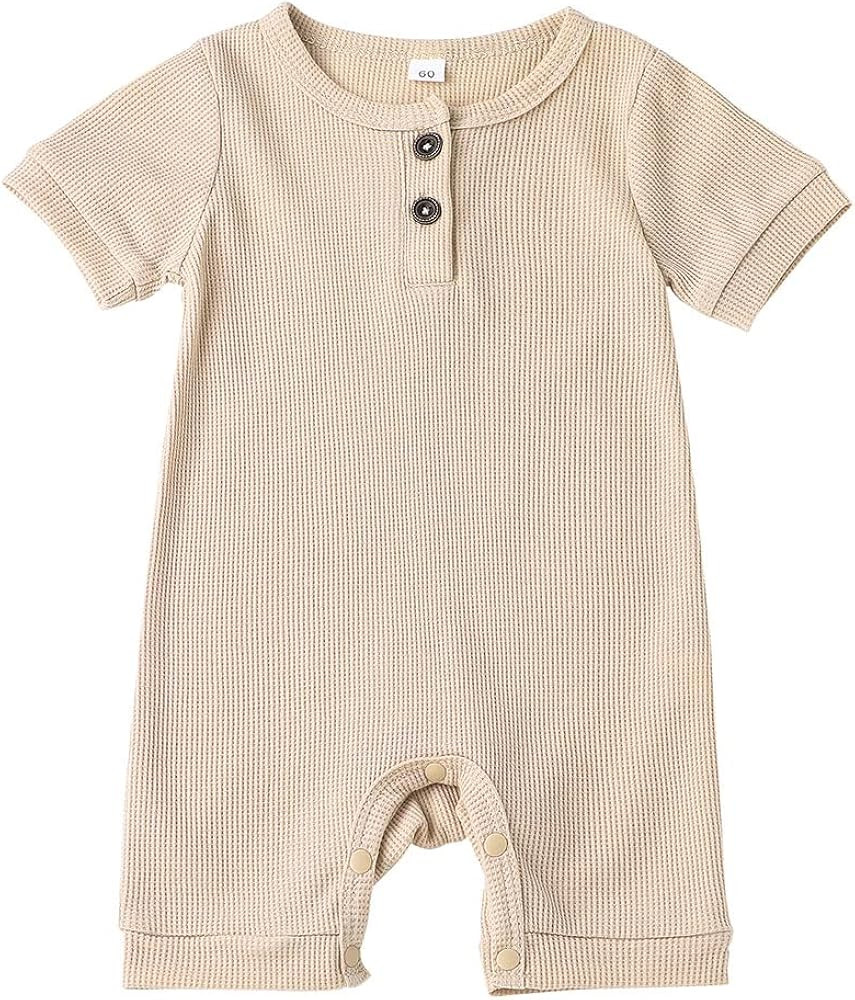 Ynibbim Winter Newborn Baby Boy Girl Solid Romper Unisex Infants Hooded Outfit Clothes Waffle Cotton | Amazon (US)