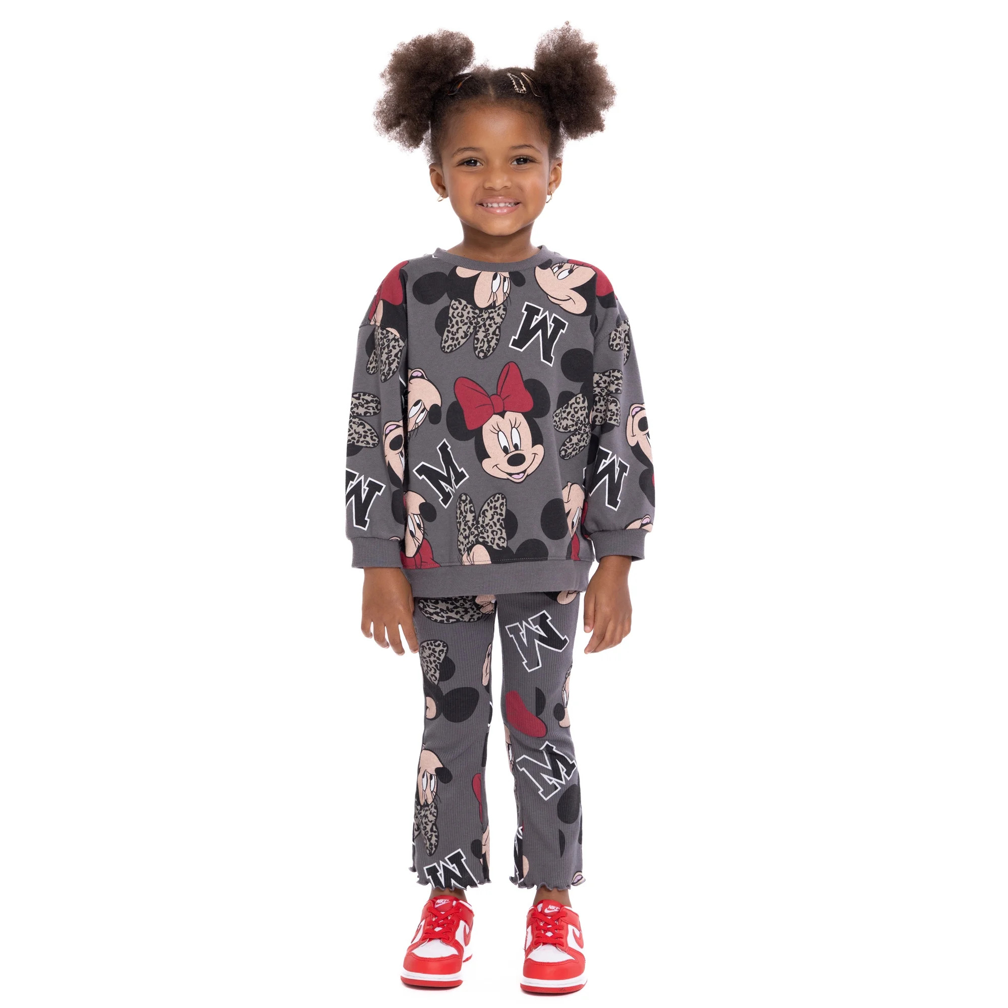 Minnie Mouse Toddler Girls Long Sleeve Allover Print Sweatshirt and Matching Flare Leggings Set, ... | Walmart (US)