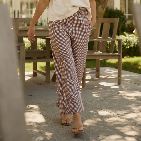 Audrey Wide Leg Pants, Toffee Gingham | Albion Fit