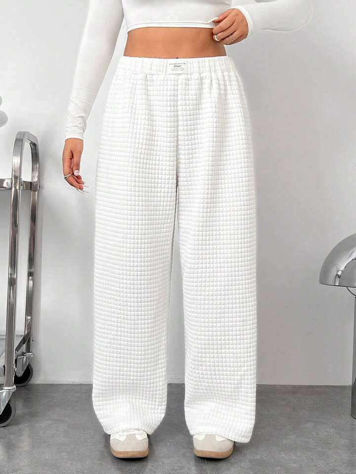 SHEIN EZwear Plus Size Textured High Waist Fleece Sweatpants, Autumn/Winter | SHEIN