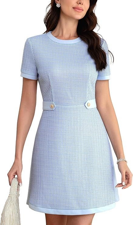 M.Infisavo Womens A Line Dress Short Sleeve Crew Neck Tweed Mini Dress for Casual Daily Wedding | Amazon (US)
