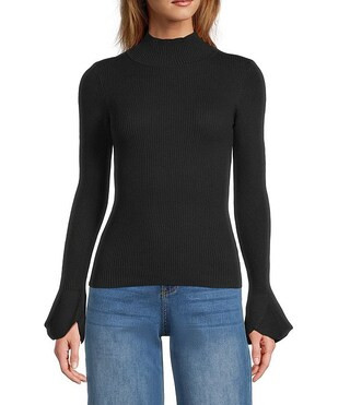 Sugarlips Malvern Bay Ribbed Knit Mock Neck Long Sleeve Flared Tulip Cuff Sweater | Dillard's | Dillard's