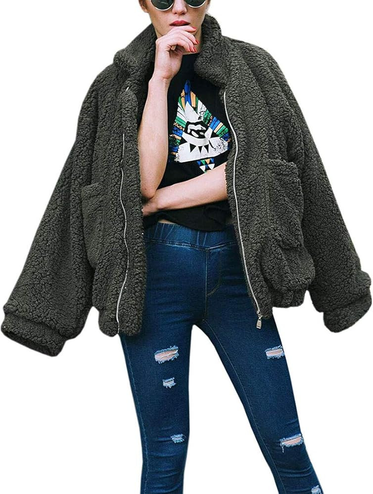 YYW Jackets for Women,Casual Fleece Fuzzy Faux Shearling Warm Winter Oversized Outwear Jackets Shagg | Amazon (US)