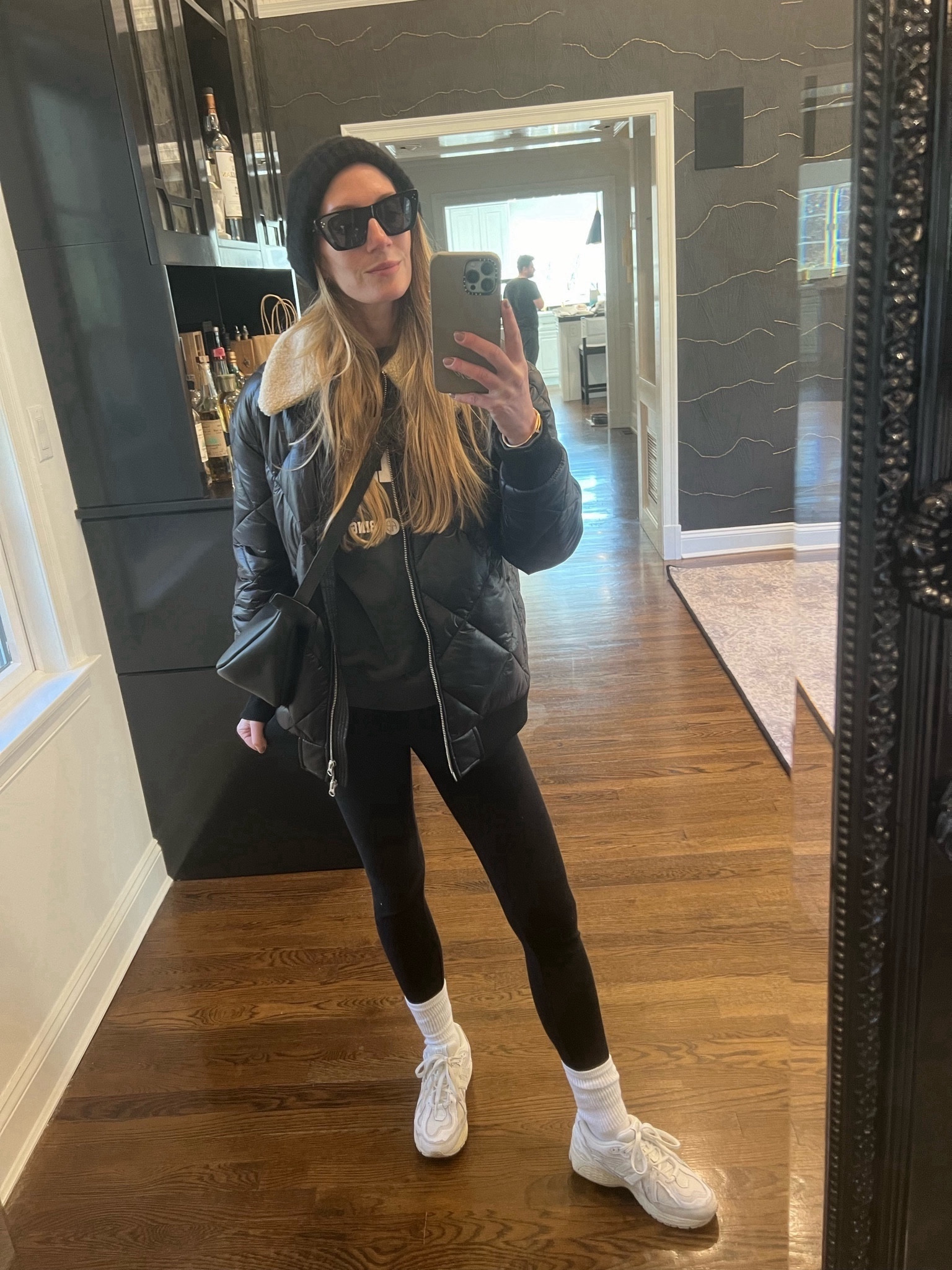 Jacket xs 
Leggings xs
Sweatshirt xs 
Sneaks and socks linked 
Hat and SUNNIES linked 

#LTKitbag #LTKSeasonal #LTKshoecrush