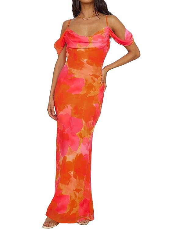 MASCOMODA Spaghetti Strap Long Maxi Dresses for Women 2025 Summer Floral Sexy Bodycon Backless Fo... | Amazon (US)