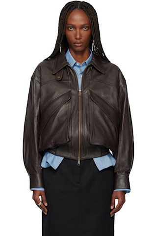 Brown Lamb Leather Bomber Jacket | SSENSE
