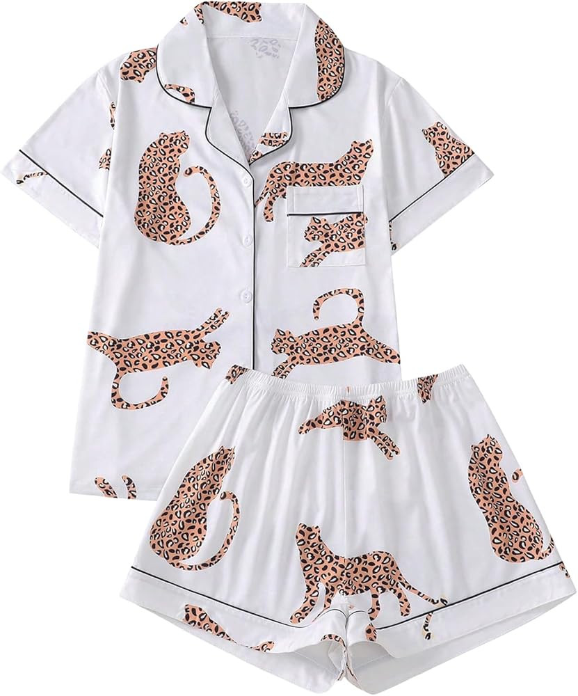 WDIRARA Women's 2 Piece Sea Turtle Graphic Pajama Set Button Down Short Sleeve Shorts Loungewear ... | Amazon (US)