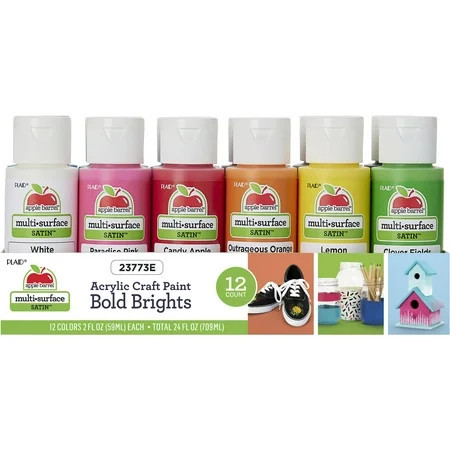 Apple Barrel Multi-Surface Acrylic Craft Paint Set, Bold Brights, 2 fl oz, 12 Piece | Walmart (US)