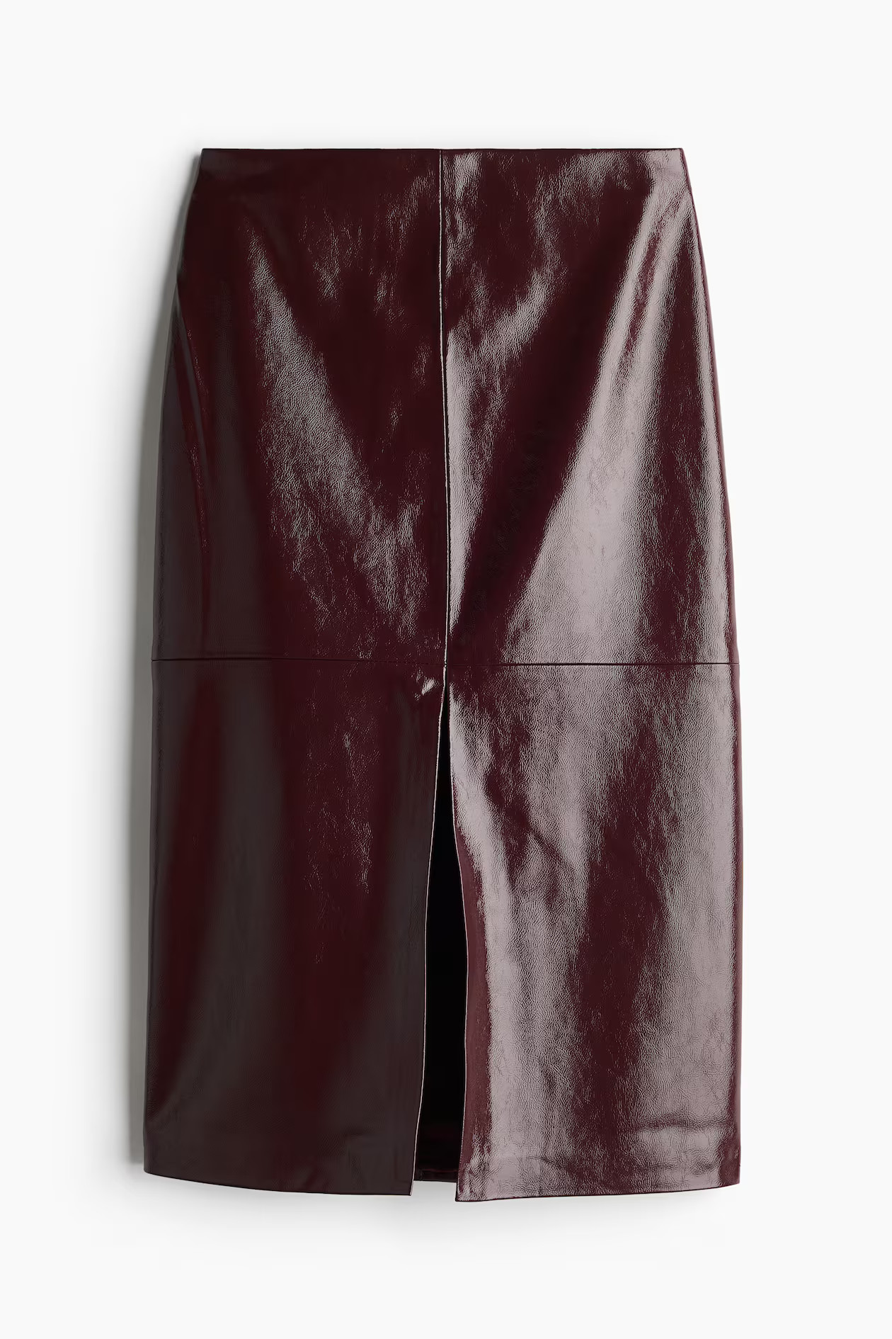 Coated pencil skirt - High waist - Midi - Burgundy - Ladies | H&M GB | H&M (UK, MY, IN, SG, PH, TW, HK)