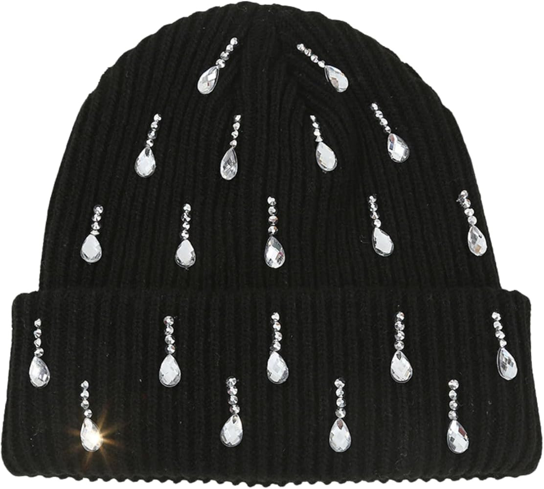 Julpsk Luxury Sparkly Rhinestone Hat Winter Soft Ribbed Knitted Beanie for Women Men | Amazon (US)