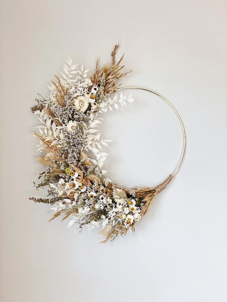 Fall Dried Grass Wreath Year Round Neutral Boho Dried Flower - Etsy | Etsy (US)