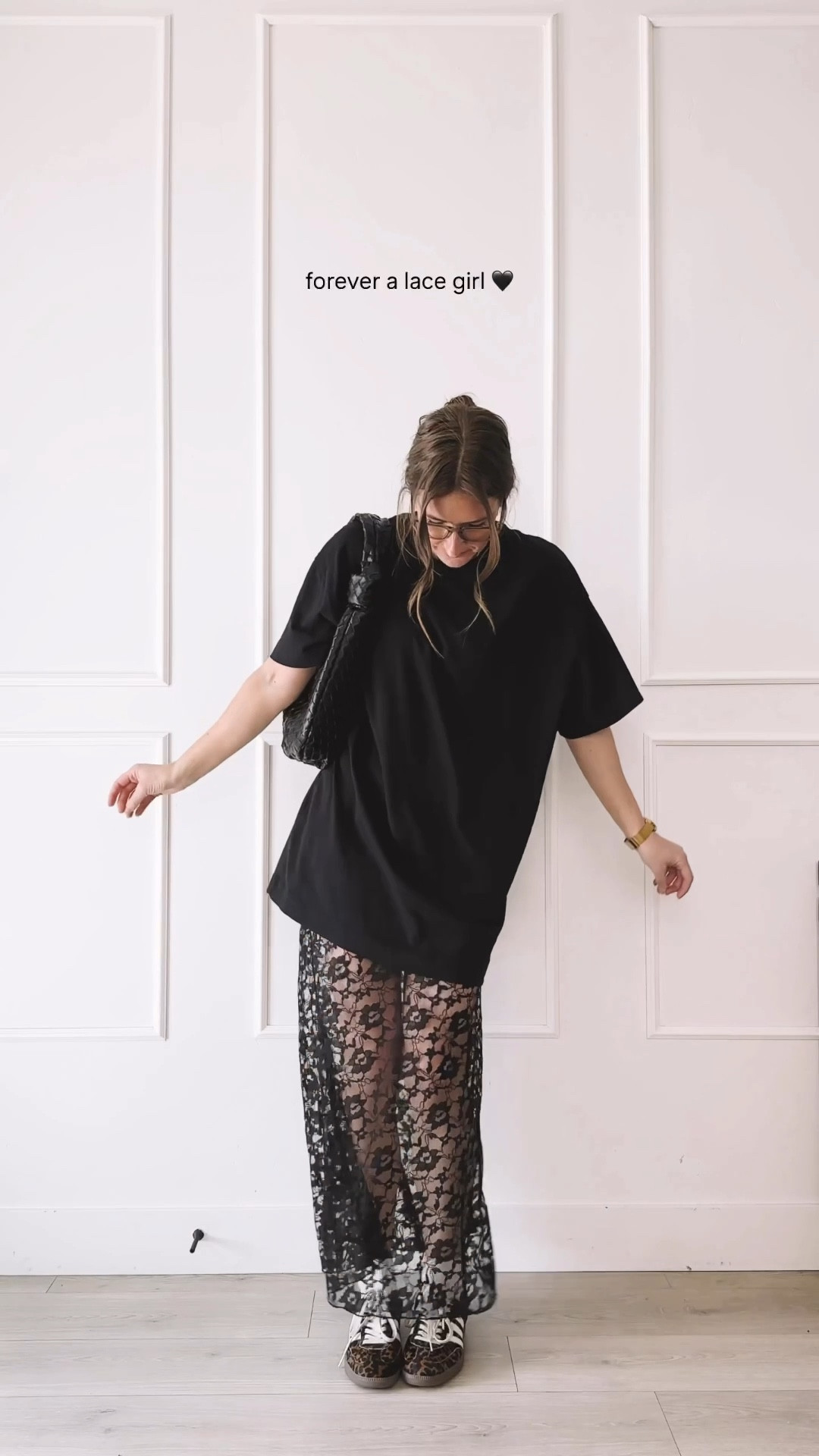 Black lace skirt styled for everyday with an oversized tee, leopard sneakers, Amazon woven bag, and layered jewelry. Casual feminine mom outfit idea.

Top and skirt: smalll

#LTKgrwm #LTKootd #LTKmomlife