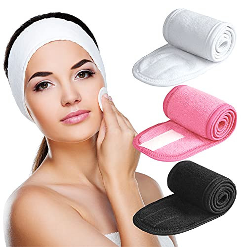 Denfany Spa Headband 3 Pack Ultra Soft Adjustable Face Wash Headband for Face Washing, Shower, Makeup and Sport (Black+White+Pink) | Amazon (US)