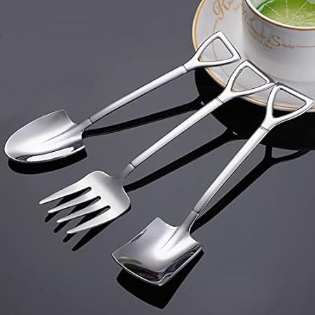 9 Pieces Small Shovel Spoon Fork Include 3 Pieces Pointed Spoons 3 Pieces Shovel Shape Spoons and 3  | Amazon (US)