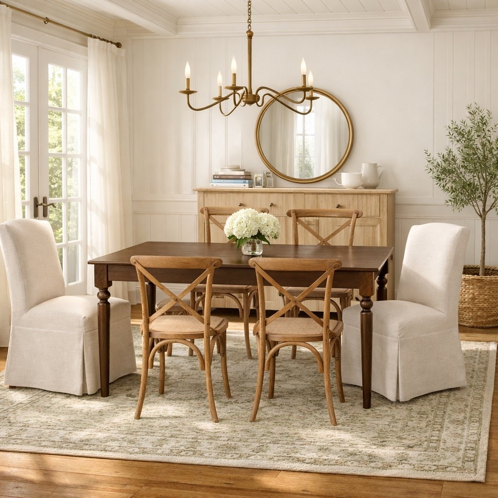 A dining room design that blends classic and vintage style for that cozy, inviting Nancy Meyers vibe, using all furniture finds under $500 🤍

#LTKHome #LTKSaleAlert