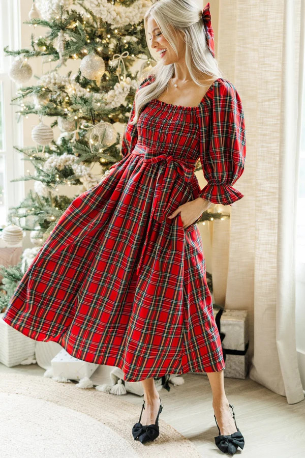 All I Want Red Tartan Plaid Midi Dress | The Mint Julep Boutique
