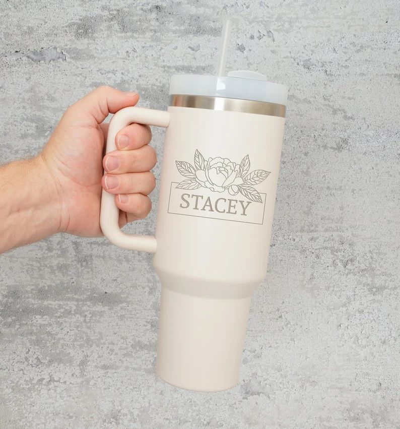 Personalized 40oz Tumbler With Handle & Straw Laser Engraved - Etsy | Etsy (US)