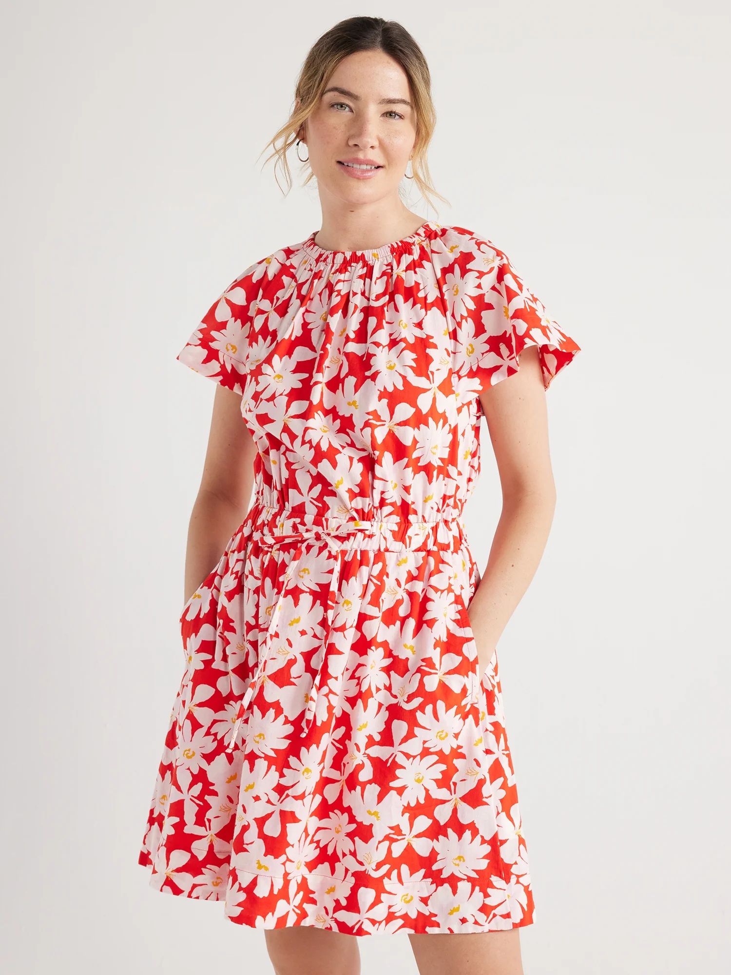 Free Assembly Women's Cotton Flutter Sleeve Mini Dress, Sizes XS-XXL - Walmart.com | Walmart (US)