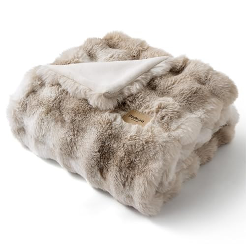 Bedsure GentleSoft Faux Fur Throw XL Blanket, Fluffy Fuzzy Large Throw Blanket for Bed, Soft Cozy Fall Bedding Coloring Couch Cover, Thick Warm Plush Women Men Birthday Gifts, Tie-dye Taupe | Amazon (US)