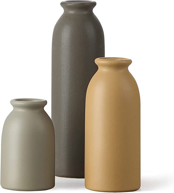 Amazon.com: Ceramic Matte Vase for Home Decor, CwlwGO- Set of 3 Decorative Vases for Table, Kitch... | Amazon (US)