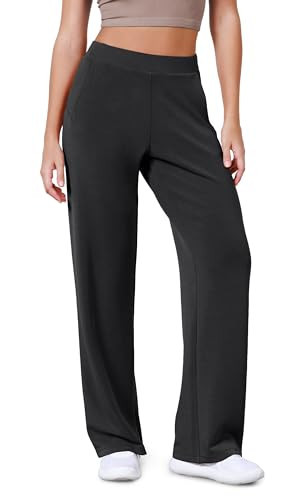 ODODOS Women's Modal Soft Wide Leg Pants Elastic High Waist Casual Lounge Relaxed Pants with Pockets - 29" Inseam, Black, Large | Amazon (US)