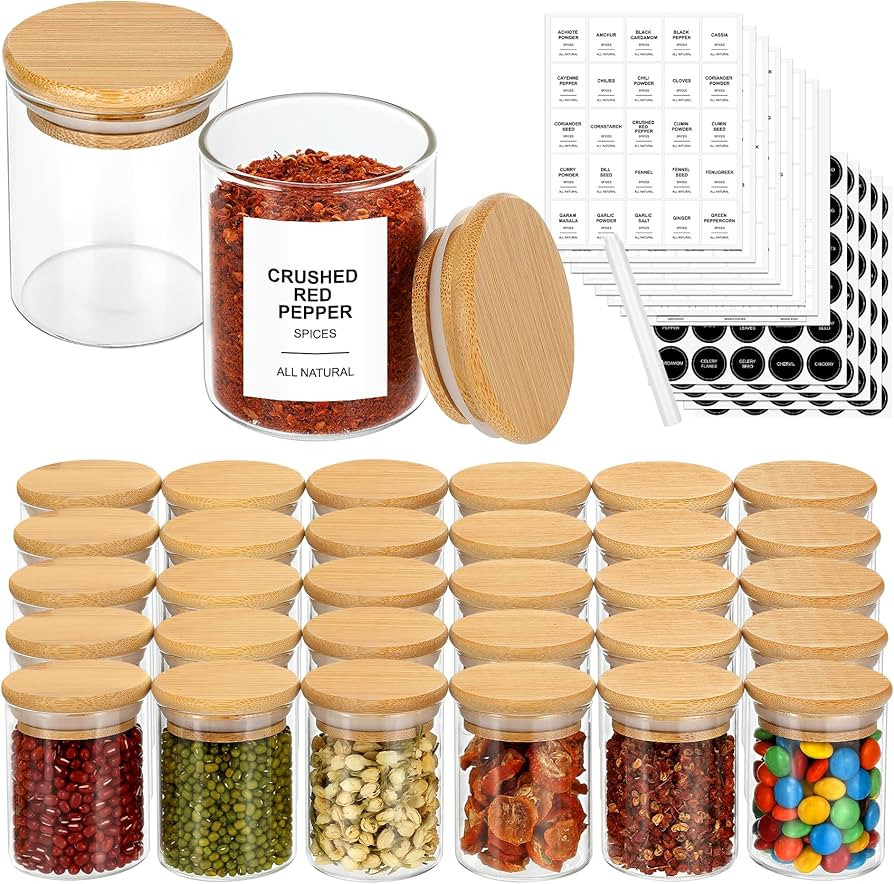 EgticHome 4OZ Glass Spice Jars with Bamboo Lids and 315 Labels, 32 Pcs Clear Food Storage Contain... | Amazon (US)