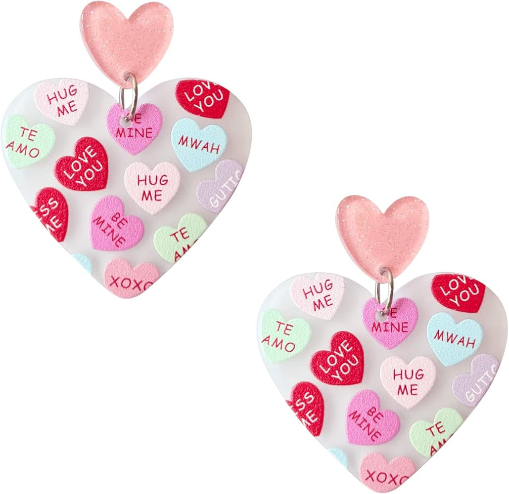 Heart Earrings for Women Girls,Love Heart Dangle Earrings Red Pink Acrylic Lucite Arch Love Earri... | Amazon (US)