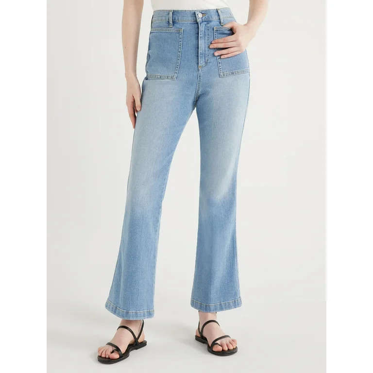 Scoop Women's High Rise Trouser Flare Patch Pocket Jeans, Sizes 0-18 | Walmart (US)
