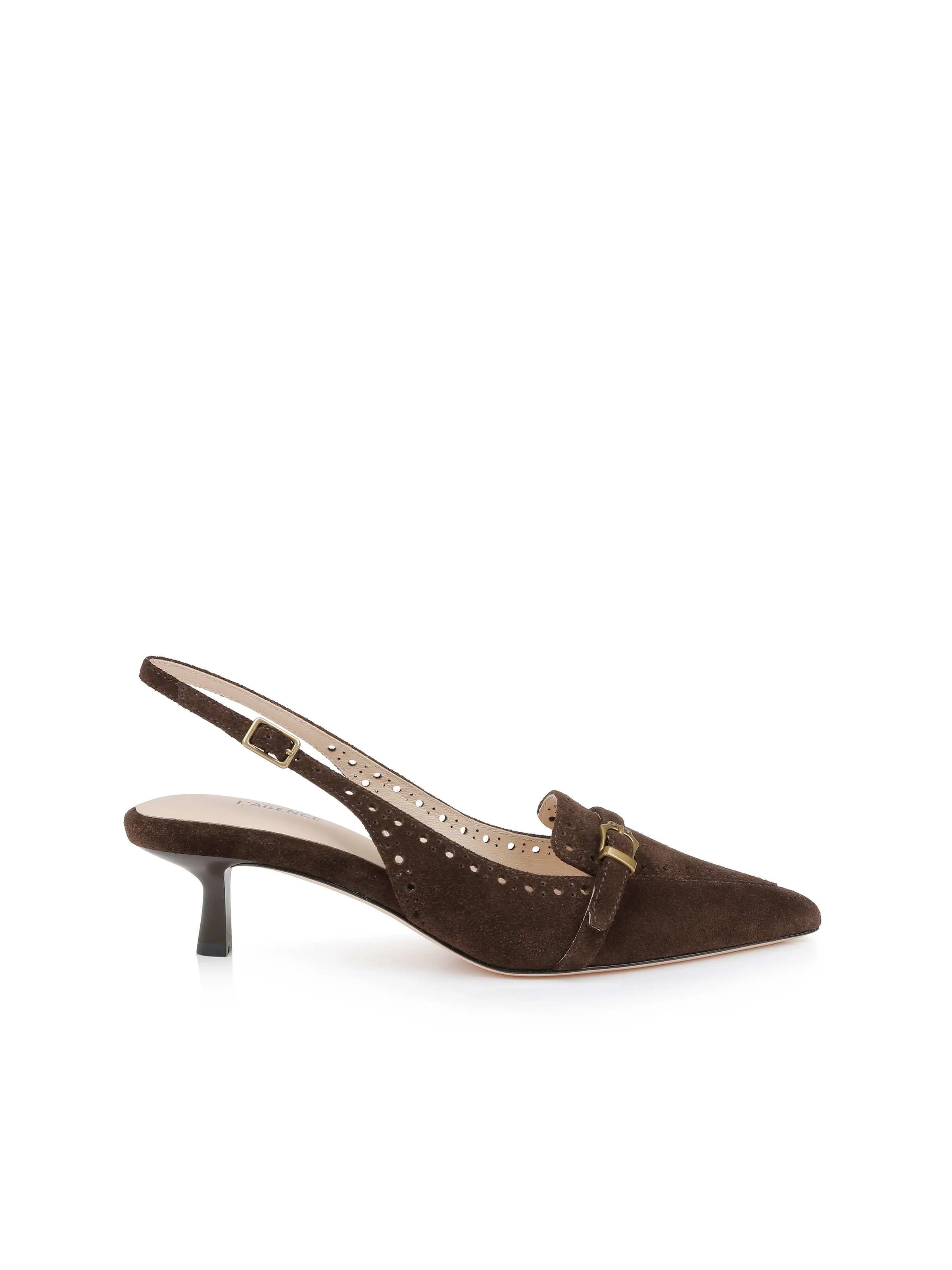 Lourdes Suede Slingback Pump in Dark Brown Suede | L'AGENCE | L'Agence