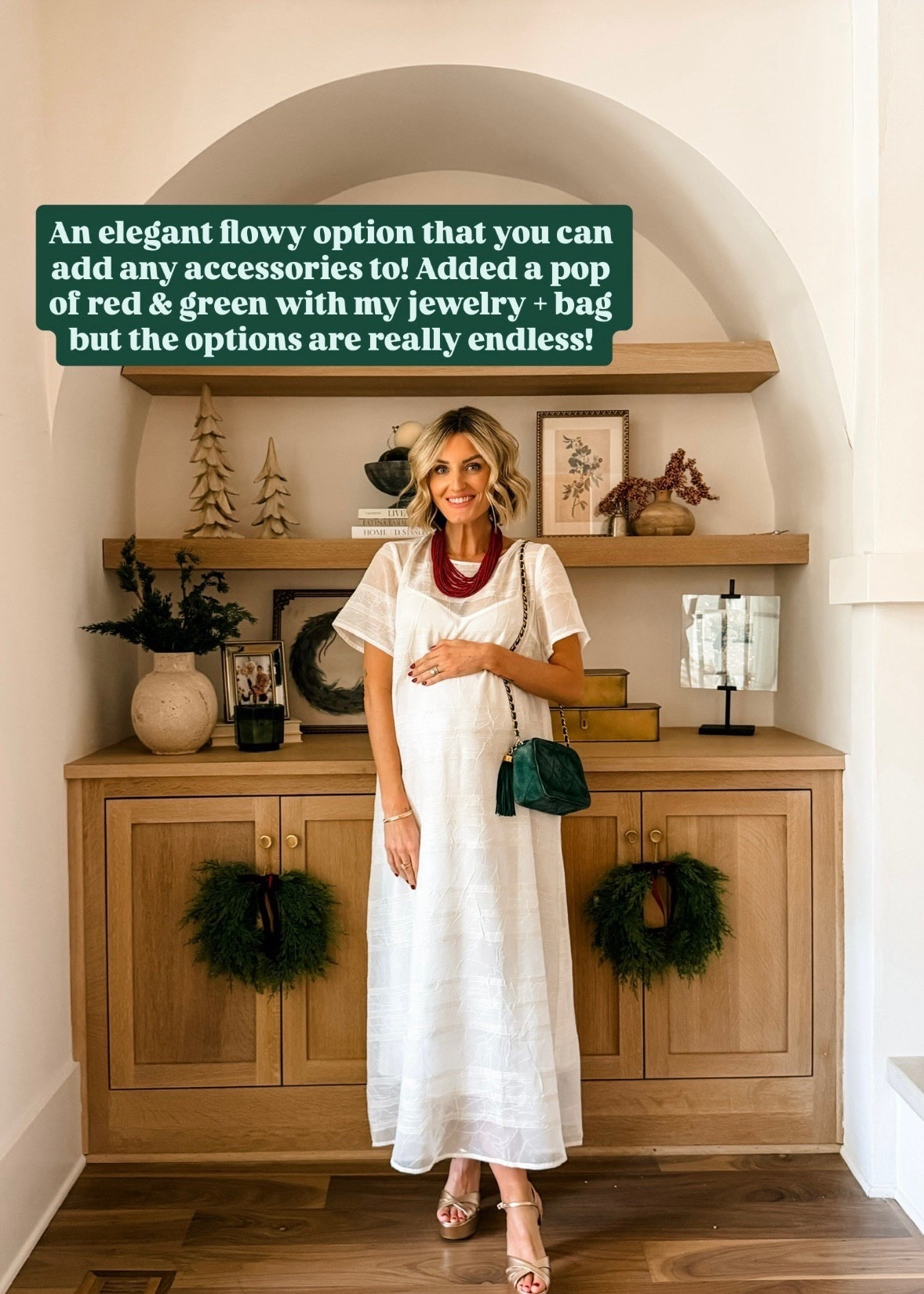 Love this flowy white dress! This would be pretty for a bride if you have a shower or party! I added some Christmas color accessories to wear it for a holiday party! Wearing size S!

Loverly Grey, Amazon, white dress, Christmas party, holiday party 

#LTKSeasonal #LTKHoliday