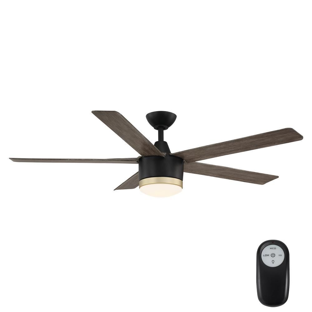 Merwry 56 in. Integrated LED Indoor/Outdoor Matte Black Ceiling Fan with Light Kit and Remote Con... | The Home Depot