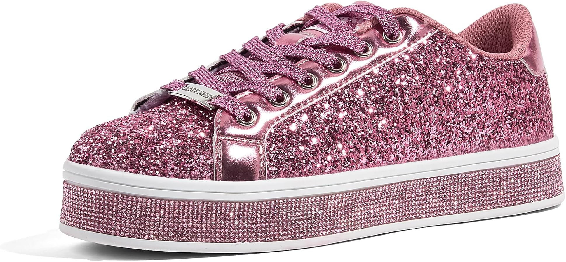 LUCKY STEP Women's Platform Glitter Sneakers | Sparkly Bling Shiny Dressy Bedazzled Wedding Brida... | Amazon (US)