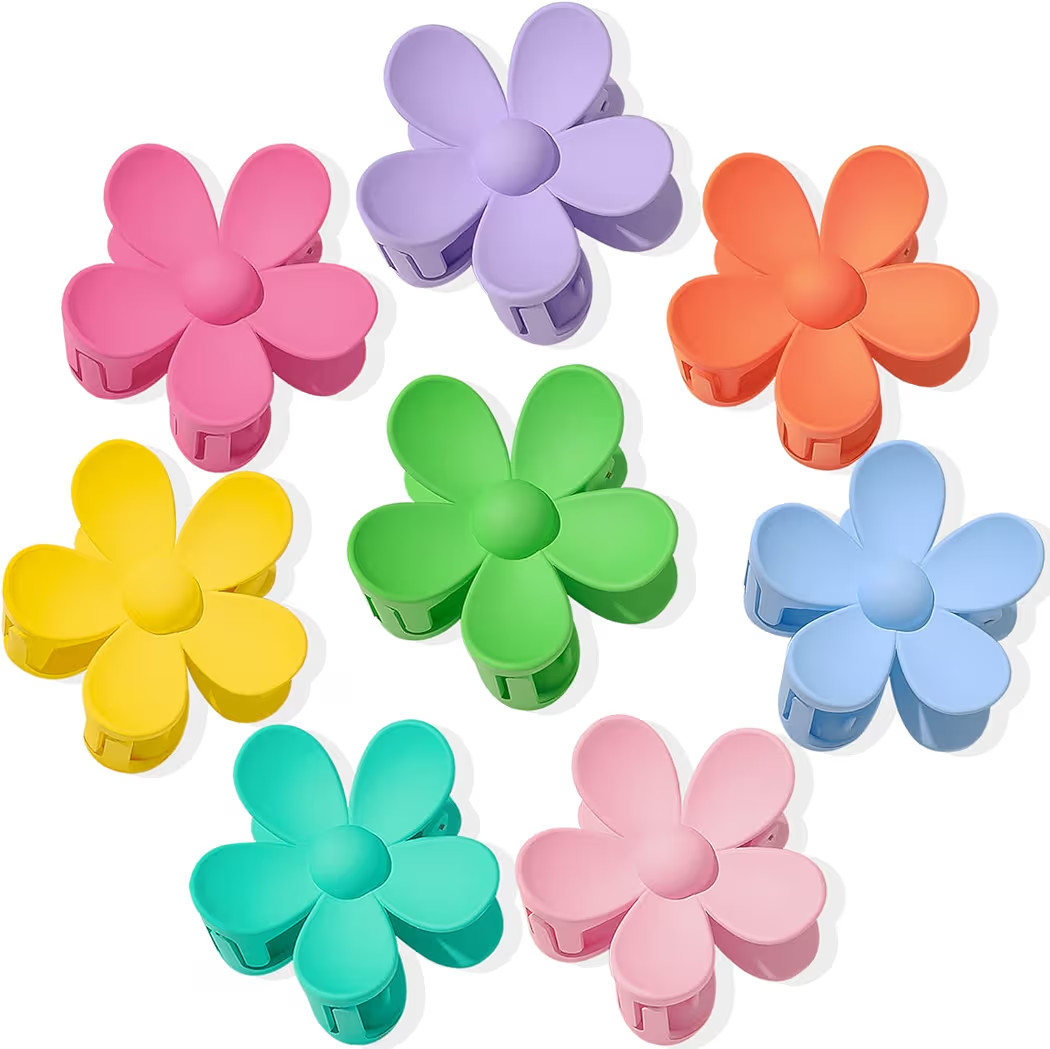 Flower Hair Clips 8PCS, Large Claw Clips for Women Girls Thick Thin Hair, Strong Hold Non slip Big Matte Dasiy Jaw Clamps Hair Accessories 8 Colors | Amazon (US)