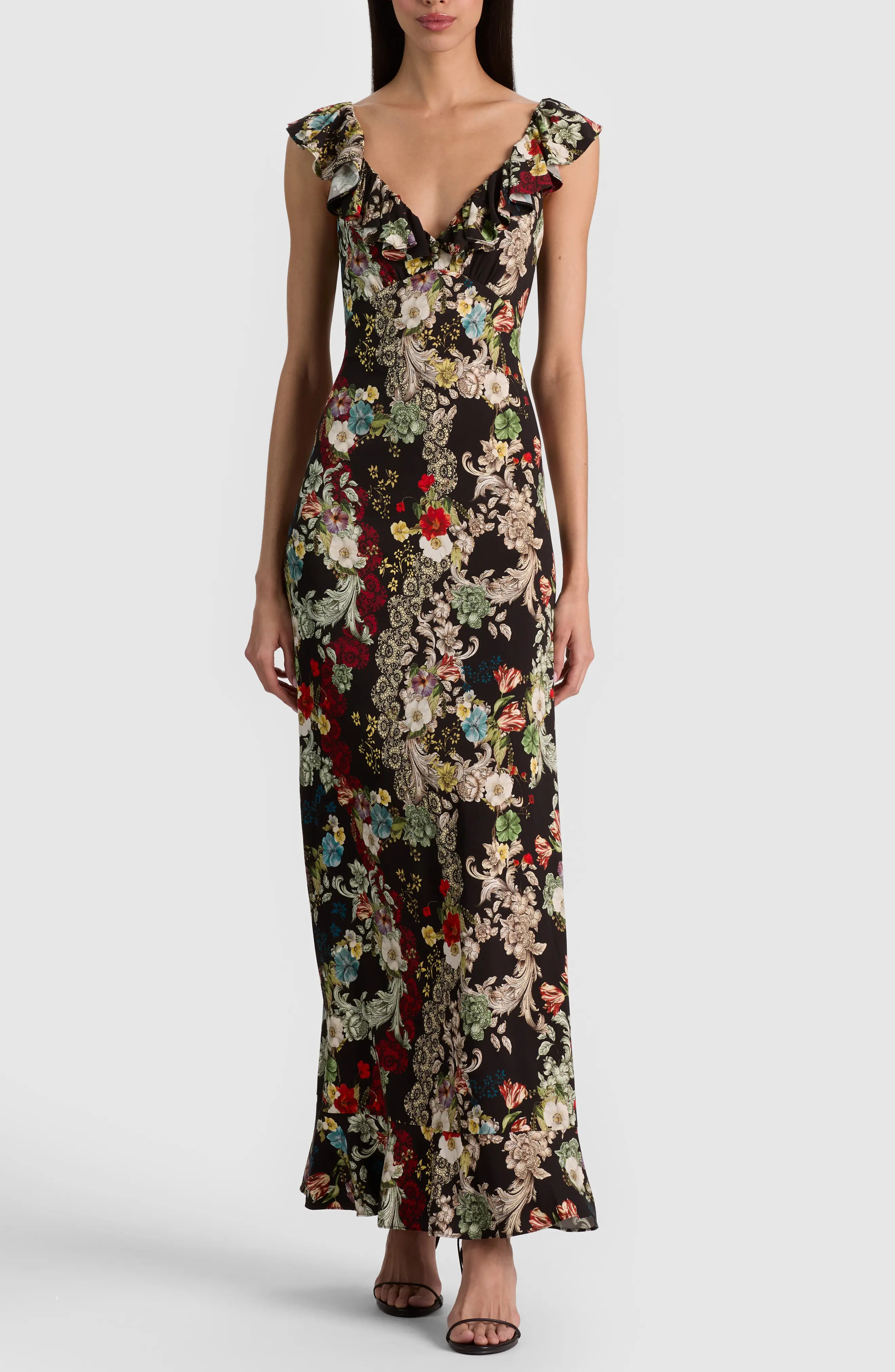 ALICE + OLIVIA Gemma Ruffle Hem Midi Dress in Free Spirit at Nordstrom, Size 0 | Nordstrom