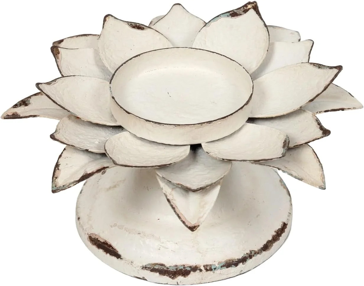 Pillar Candle Holders - Rustic Metal Farmhouse Candle Stand, Distressed White Lotus Design for Ce... | Walmart (US)