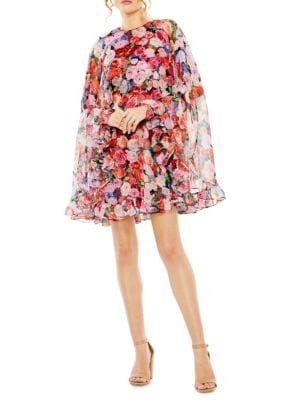 Ieena Floral Ruffle Cape Mini Dress | Saks Fifth Avenue OFF 5TH