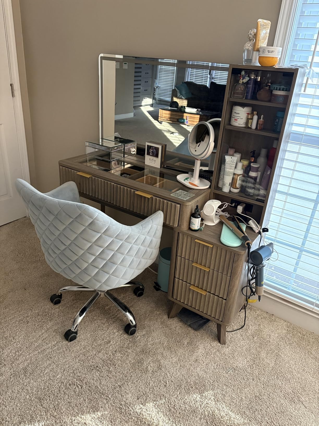 T4TREAM 48" Fluted Makeup Vanity Desk with 36" Lighted Mirror, Oak     Smart LED Mirror, Visible ... | Amazon (US)